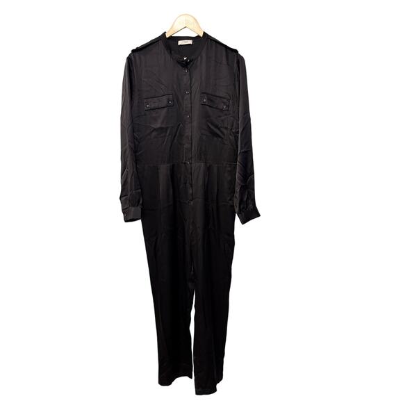 NEW! Anine Bing M Rosalie 100% Silk Jumpsuit $640 One Piece Coveralls Black - Picture 2 of 15